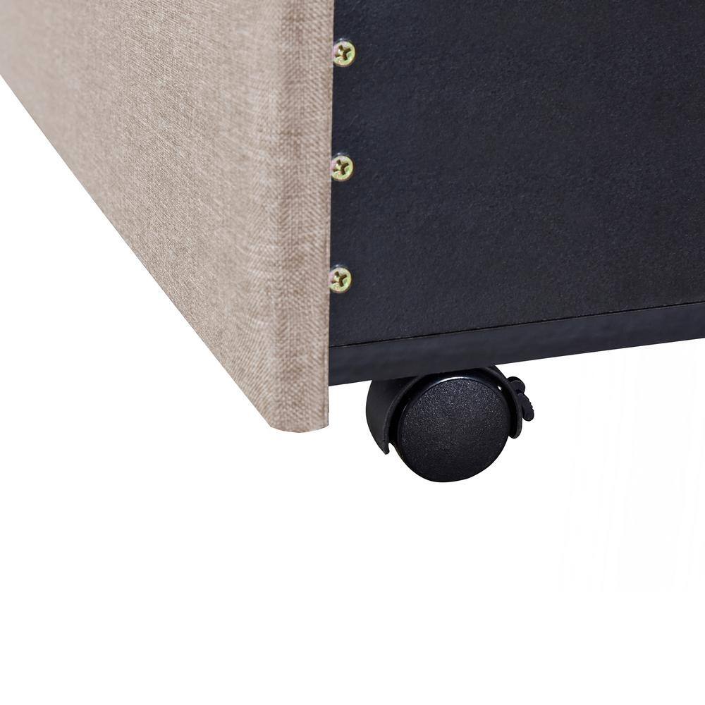 Beige Linen Upholstered Queen Platform Bed with Storage Drawers