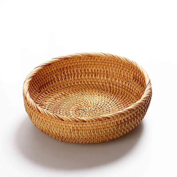 1-Piece Round Brown Wicker Bread Basket, 8 in. Small Bread Basket Tray for Serving with Deep Wall