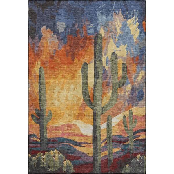 Mayfield Premium Machine Washable Abstract AMF2337 Terracotta 9 ft. x 12 ft. Area Rug