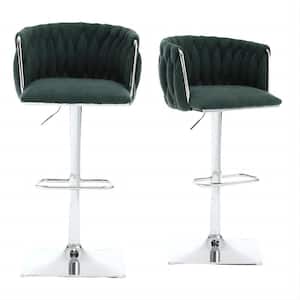 32.68 in. Deep Green Boucle Seat High Back Metal Frame Adjustable Hight Cushioned Bar Stool (Set of 2)