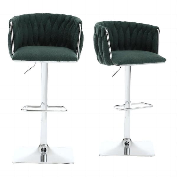 HOMEFUN 32.68 in. Deep Green Boucle Seat High Back Metal Frame Adjustable Hight Cushioned Bar Stool (Set of 2)