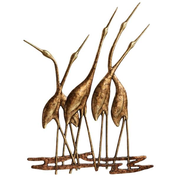Unbranded Crane Quintet Design Aluminum Bronze Finish Wall Art