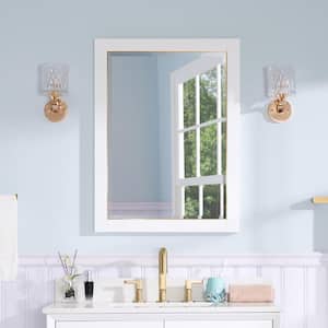 24 in. W x 32 in. H Rectangular Wood Framed Beleved Wall Bathroom Vanity Mirror in White, Vertical / Horizontal Hanging