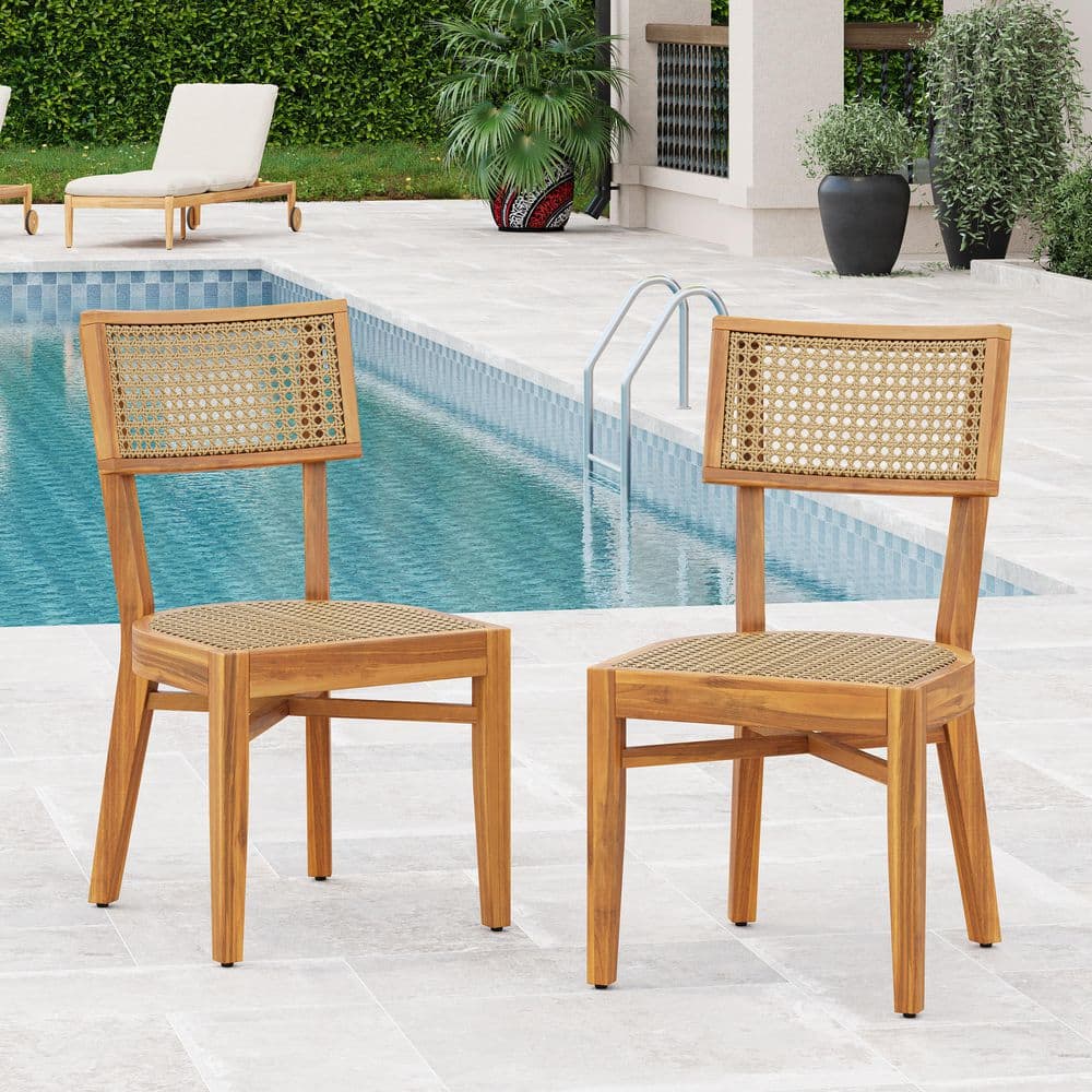Natural Acacia Wood Frame with Woven Rattan Seat Outdoor Dining Chair in Light Brown Set of 2 price history on PriceWatchPro