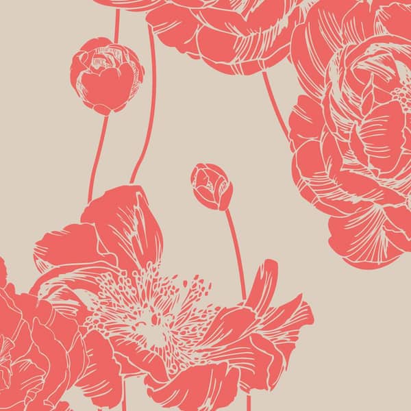 Unbranded Peony Dark Salmon Peel and Stick Smooth Vinyl Wallpaper