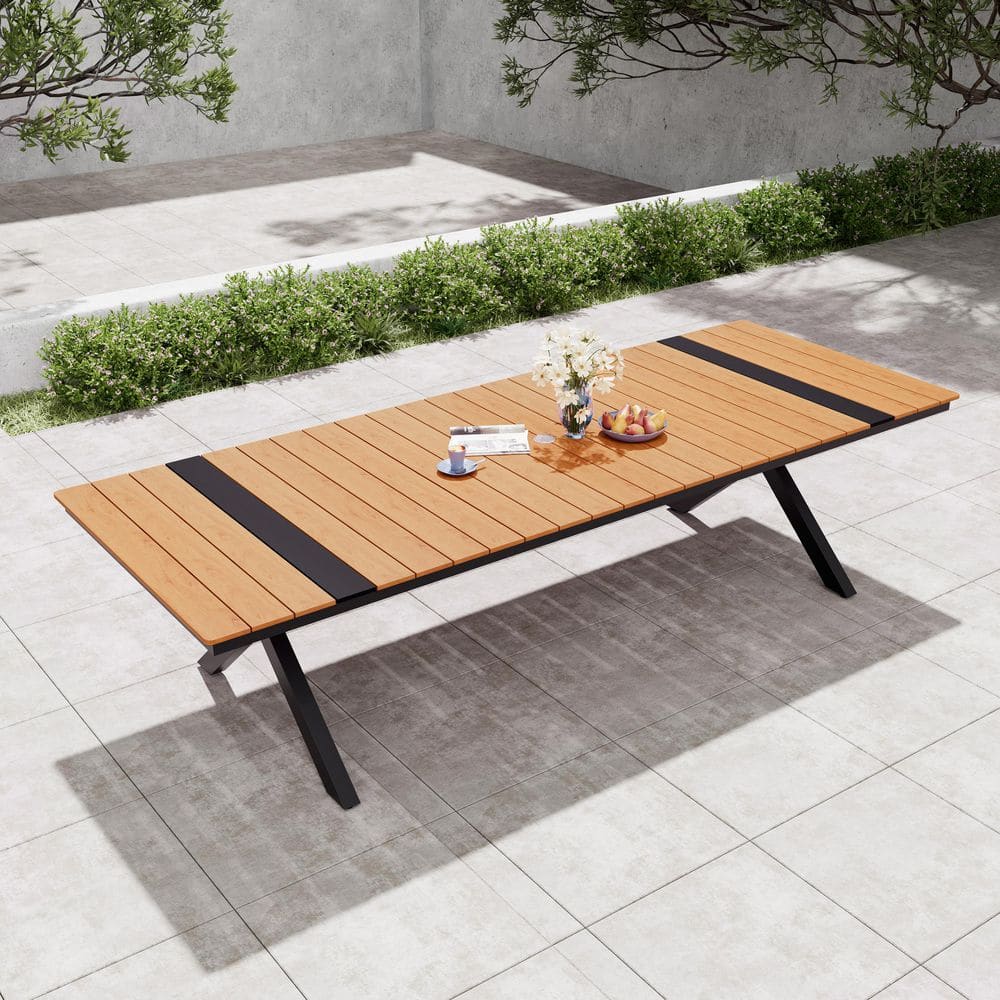 118.1 in. Aluminum Brown Rectangular Outdoor Patio Dining Table with Umbrella Hole