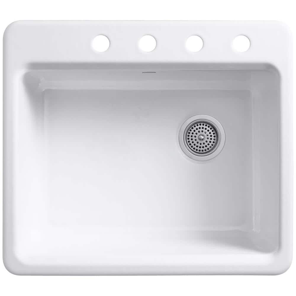 White Cast Iron Single Bowl Kitchen Sink with Faucet Holes