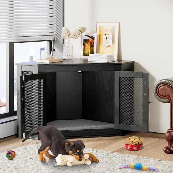 FUFU&GAGA Wooden Dog Kennel with Cushion, Corner Dog Crate, Indoor Dog Crate Cage for Small Medium Dogs, Perfect for Limited Room