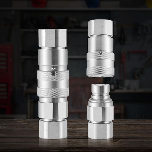 1/2 in. Flat Face Hydraulic Couplers, 1/2 in. NPT Skid Steer Hydraulic Quick Connect Couplers with 4 Dust Caps