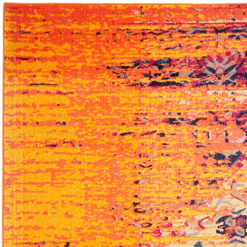 Large Red and Orange Synthetic Rectangular Area Rug