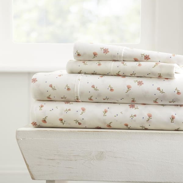 Becky Cameron 4-Piece Pink Floral Microfiber King Sheet Set
