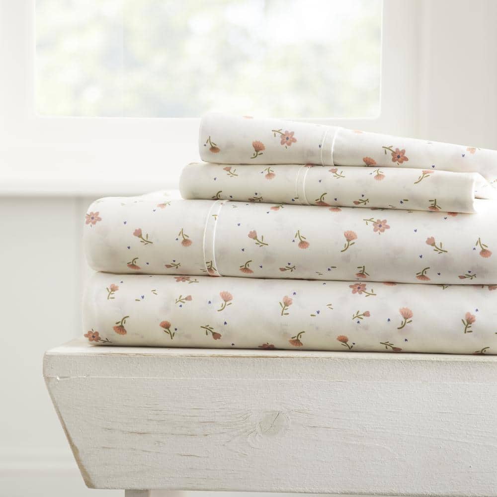 Twin Pink Floral Deep Pocket Cotton Microfiber Sheet Set