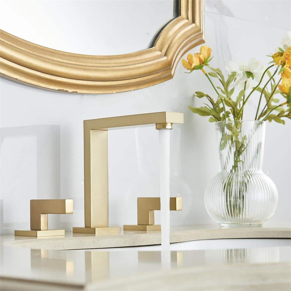 Brushed Gold Brass Double Handle Widespread Bathroom Faucet