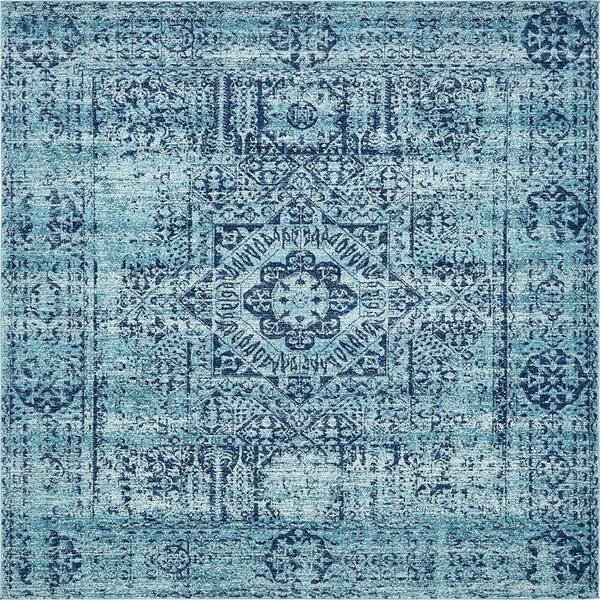 Unique Loom Tradition Bouquet Turquoise 8' 4 x 8' 4 Square Rug