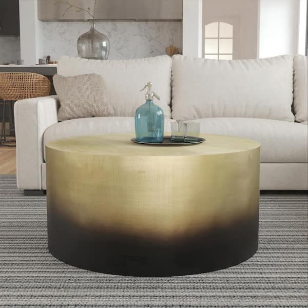 THE URBAN PORT Dyan 34.5 in. Antique Brass Ombre Round Drum Aluminum Metal Coffee Table UPT 315642