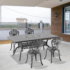 Black 5-Piece of Cast Aluminum Outdoor Patio Dining Set with 68.9 in. x 37.40 in. Rectangular Table and Armless Chairs