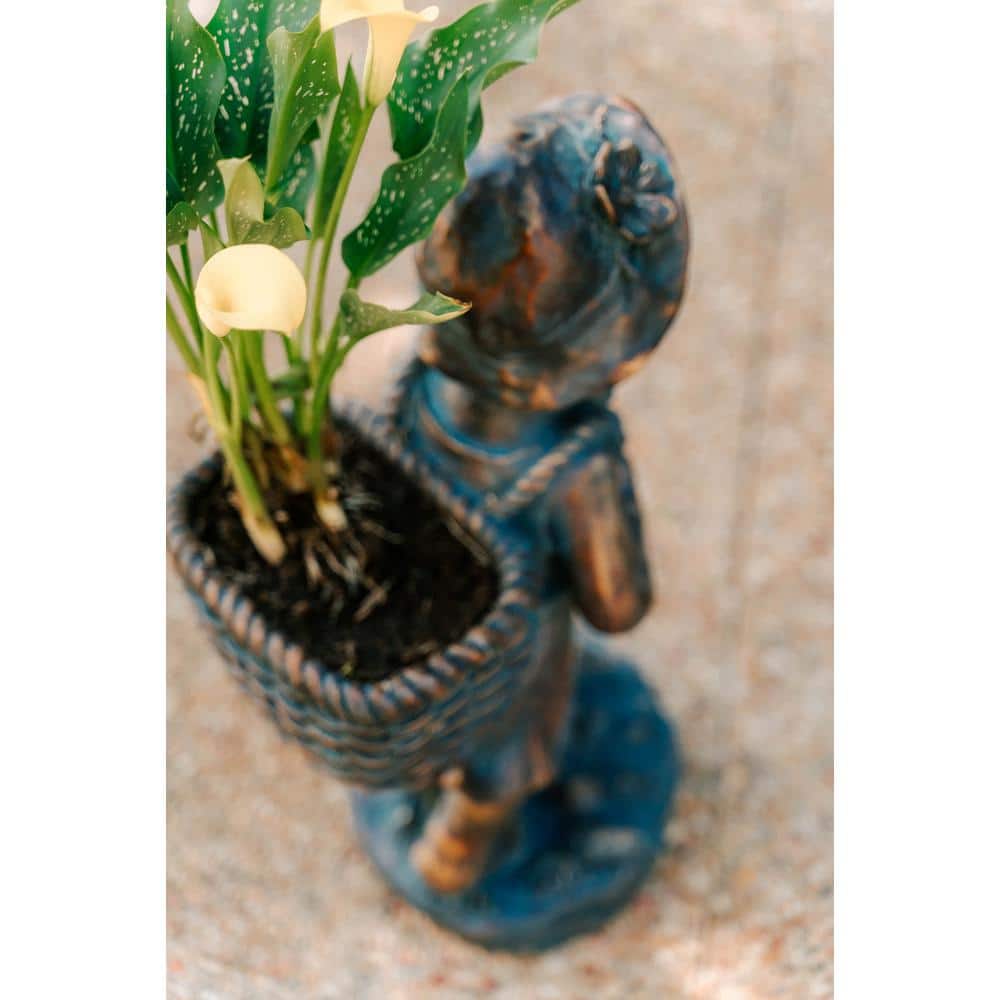 24" Faux Bronze Magnesium Oxide Girl Garden Statue with Plant Pot