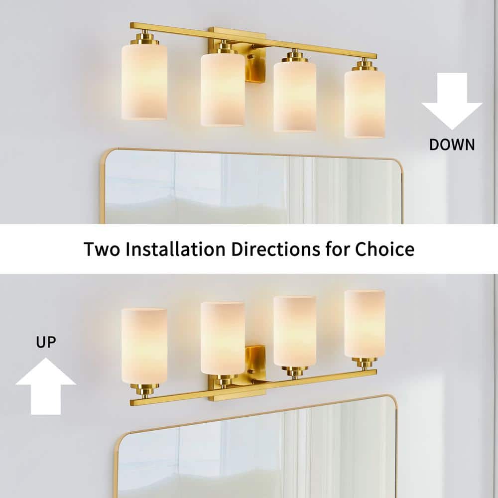 Gold Brass 4-Light Dimmable Vanity Light with Frosted Glass