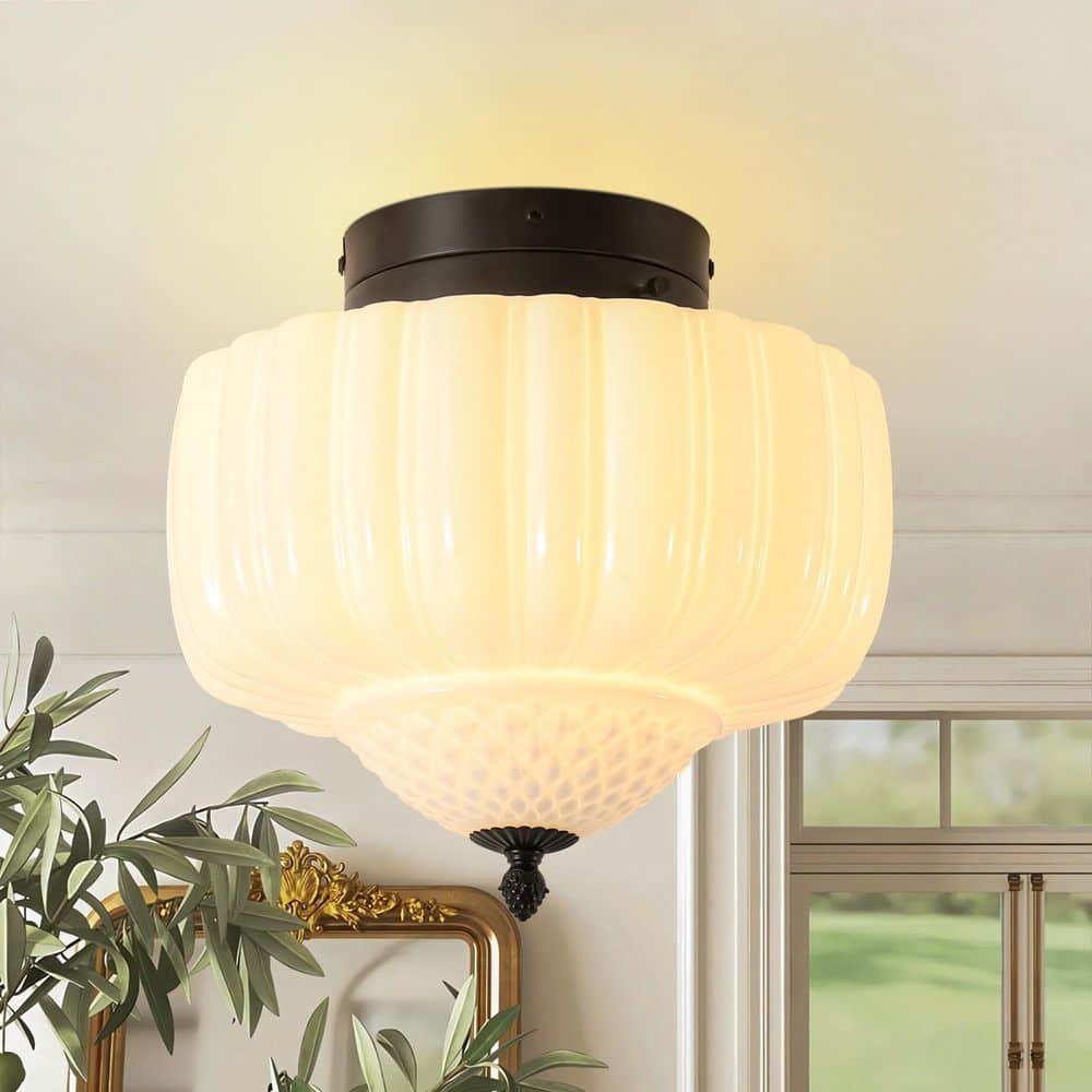 Elizabeth 12.6 in. 1-Light Vintage Black Cone Dome Milky White Glass Flush Mount Light for Foyers, Bedrooms price history on PriceWatchPro