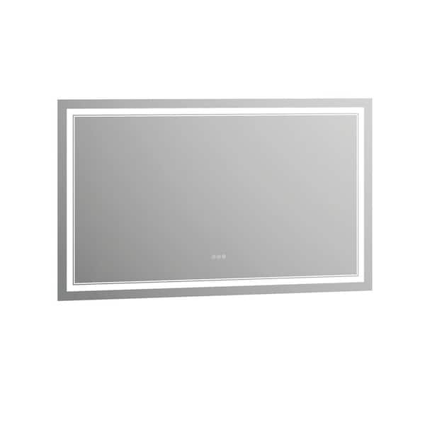 60 in. W x 36 in. H Rectangular Frameless Crystal Clear Wall-Mounted LED Bathroom Vanity Mirror in White