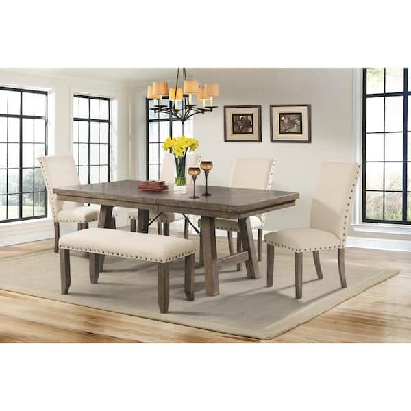 Picket House Furnishings Dex 6 Piece, Dining Table With Upholstered Chairs And Bench