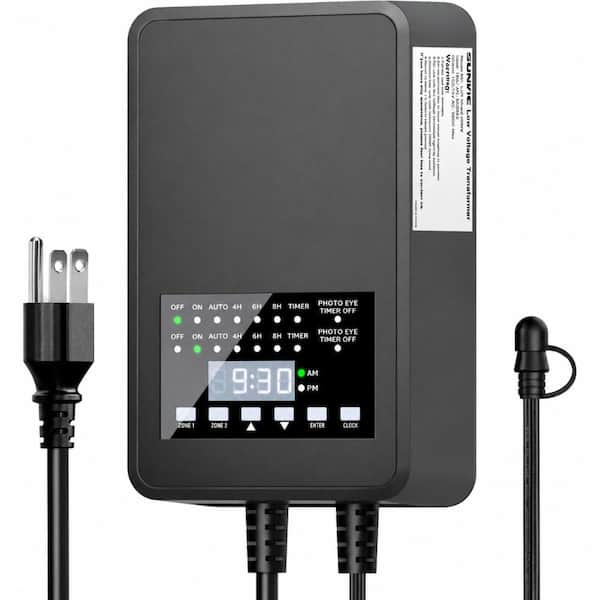 200W Low Voltage Landscape Transformer 2-Zone Timer Photocell 120V to 12V 14V AC Weatherproof 5 Modes