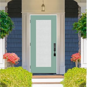 Legacy 36 in. x 80 in. Full Lite Rain Glass RHOS Primed Quarry Finish Fiberglass Prehung Front Door