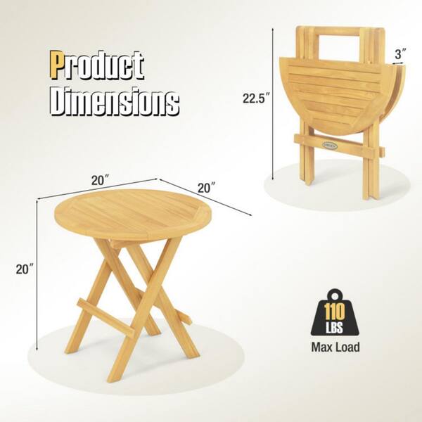 Kadehome 20 in. W Round Folding Teak Side Table Slatted Top End