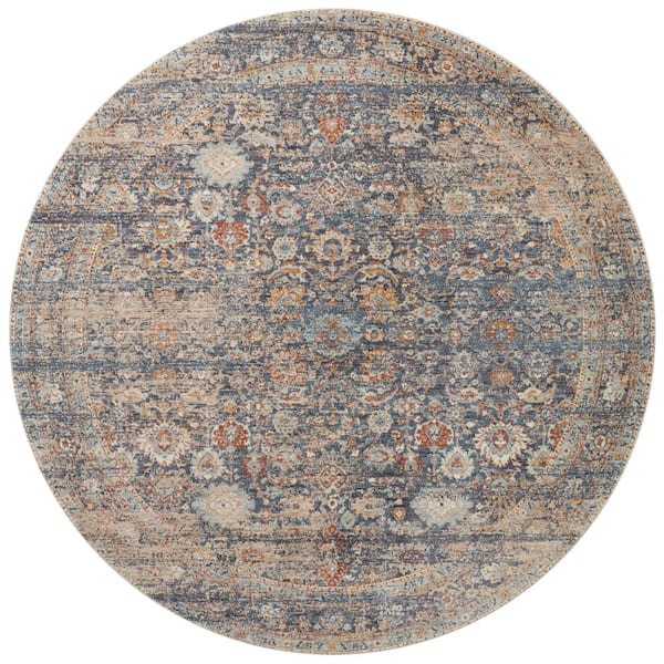 Blake 7 ft. 10 in. x 7 ft. 10. in. Round Navy / Multi Transitional Area Rug