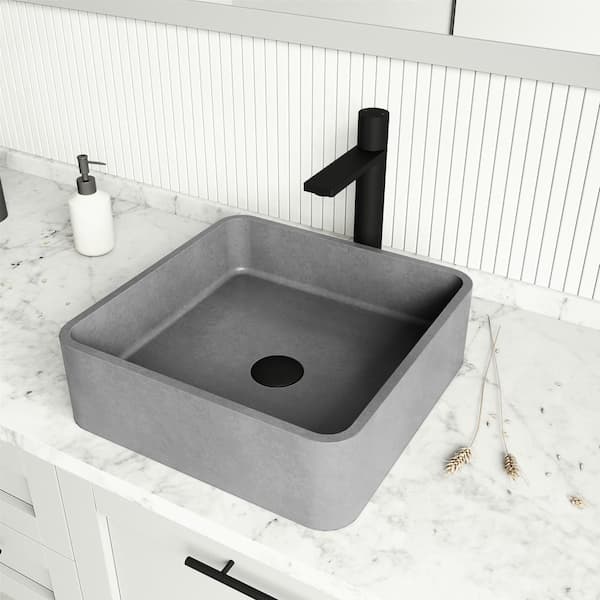 Navona Gothic Gray Concreto Stone 15 in. L x 15 in. W x 5 in. H Square Vessel Bathroom Sink