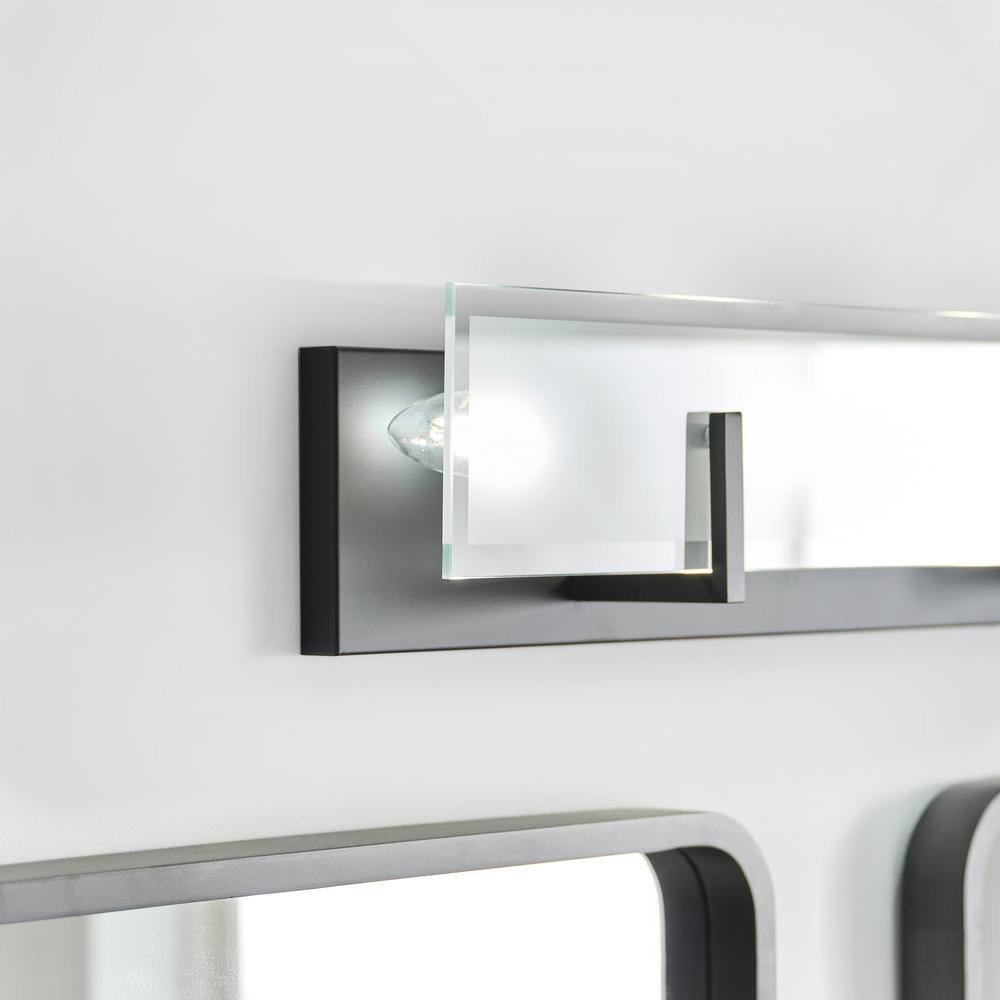 Midnight Black 26" Steel Vanity Light with Clear Glass Shade