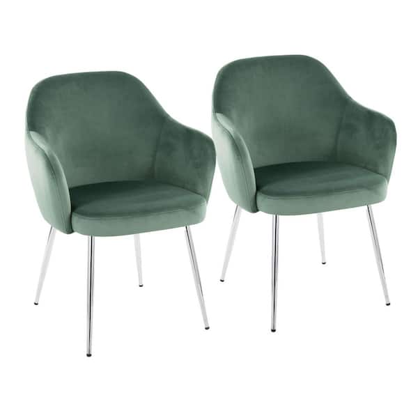 Lumisource Buena Chrome Metal and Green Velvet Dining Chair with Tapered Metal Legs (Set of 2)