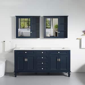 72 in. W x 22 in. D x 35 in. H Solid Wood Bath Vanity in Navy Blue, Certified Double Sink Quartz Top Soft-Close Drawer