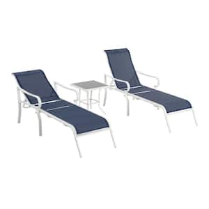 Blue 3 Pack Patio Outdoor Chaise Lounge with 5-Adjustable Backrest and Side Table