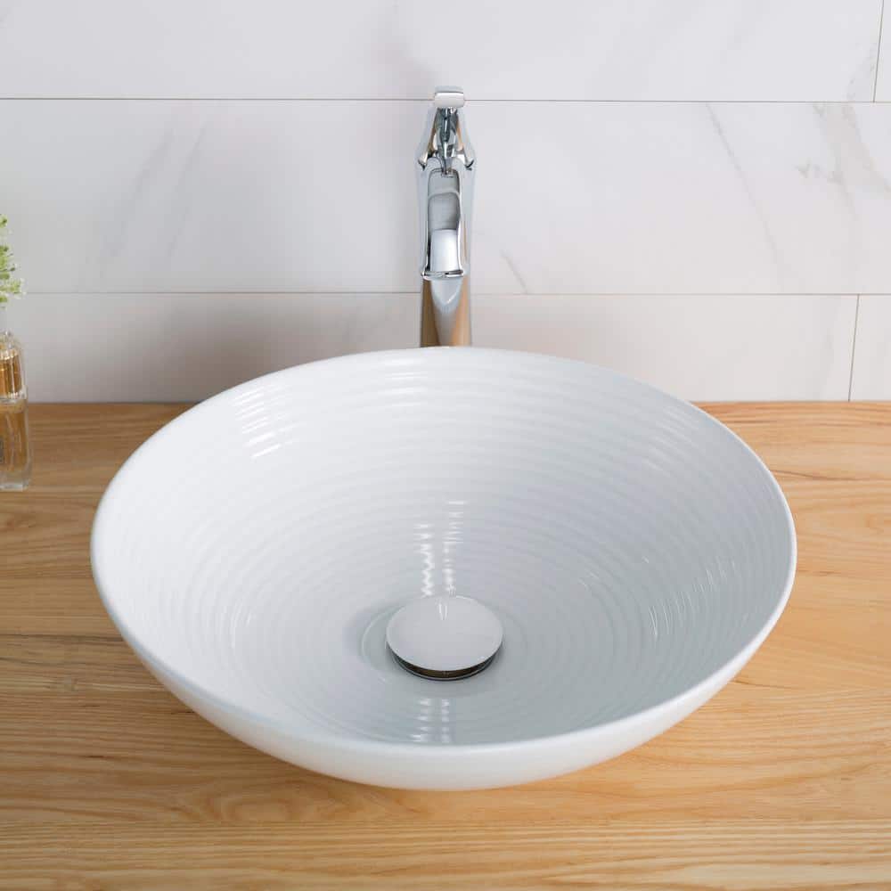 Viva Round White Ceramic Vessel Bathroom Sink, 16 1/2 in.