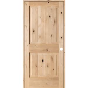36 in. x 80 in. Knotty Alder 2 Panel Square Top V-Groove Solid Wood Left-Hand Single Prehung Interior Door