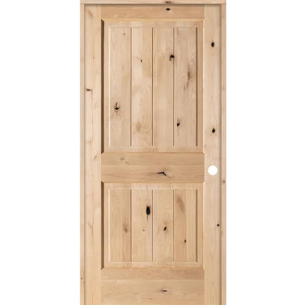 Krosswood Doors 36 in. x 80 in. Knotty Alder 2 Panel Square Top V ...