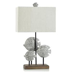 31.75 in. Brown Task and Reading Table Lamp for Living Room with Beige Cotton Shade