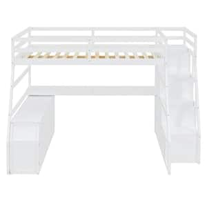 Full Size Loft Bed with 7 Drawers 2 Shelves and Desk - White