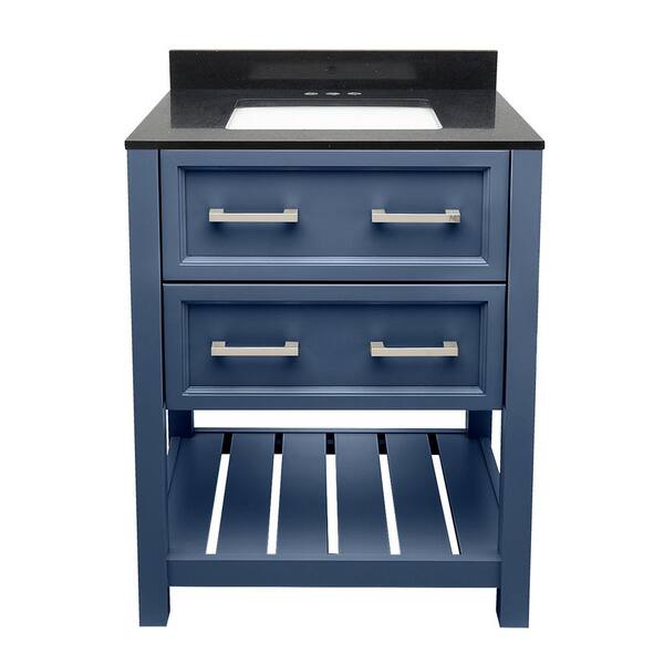Ella Tremblant 25 in. W x 19 in. D x 36 in. H Bath Vanity in Navy Blue with Quartz Stone Galaxy Black Top with White Basin