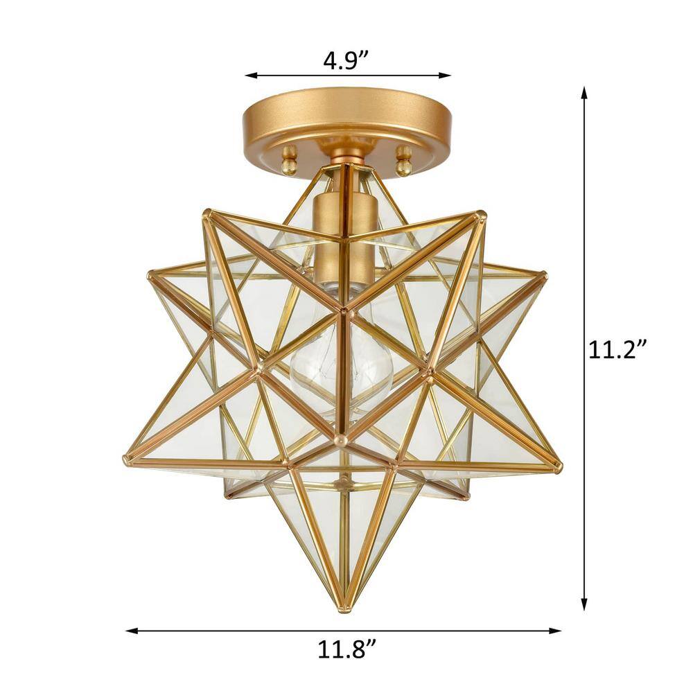 Brass Moravian Star Flush Mount Ceiling Light with Clear Glass