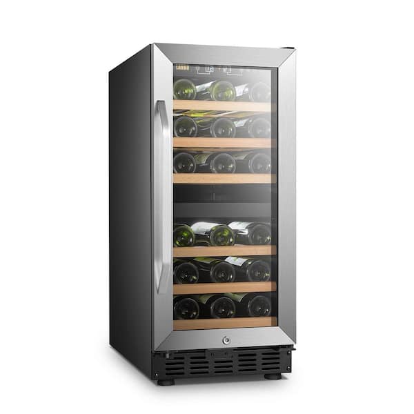 Lanbo 15 In 28 Bottle Stainless Steel Dual Zone Wine Refrigerator Lw28d The Home Depot