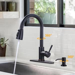 Single Handle Pull Down Sprayer Kitchen Faucet with Deckplate and Soap Dispenser in Oil Rubbed Bronze