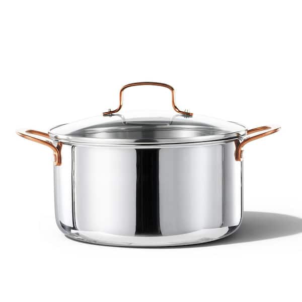 6 qt. Silver Tri-Ply Stainless Steel Stock Pot with Lid, Oven Safe, Induction, Ceramic and Gas Cooktops Compatible