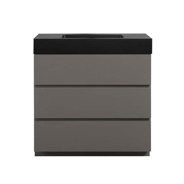Cesicia Large Storage 36 in. W x 18.1 in. D x 37 in. H Single Sink Freestanding Bath Vanity in Gray with Black Solid Surface Top