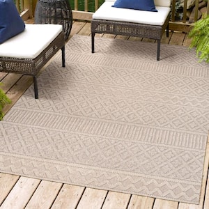 Ormond High-Low Modern Trellis Geometric Beige/Gray 3 ft. x 5 ft. Indoor/Outdoor Area Rug