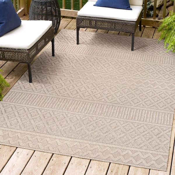 Ormond High-Low Modern Trellis Geometric Beige/Gray 5 ft. x 8 ft. Indoor/Outdoor Area Rug