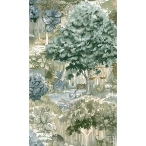 Blue Green Forest Landscape Tropical Non-Woven Paste the Wall Double Roll Wallpaper
