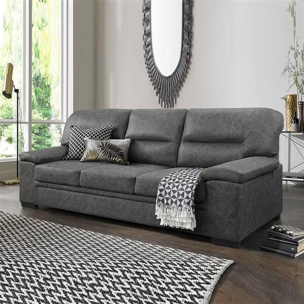 Lazzara Monroe 83 in. W Straight Arm Microfiber Rectangle Sofa in