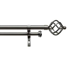 Torch 66 in. - 120 in. Adjustable Length 1 in. Dia Double Curtain Rod Kit in Gunmetal with Finial